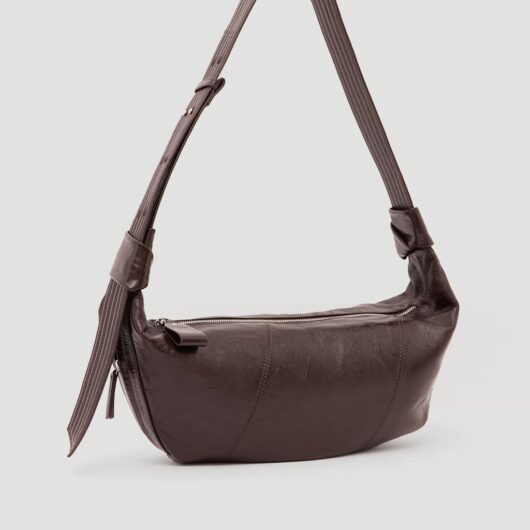 HUSH Oversized Leather Crescent Shoulder Bag Chocolate