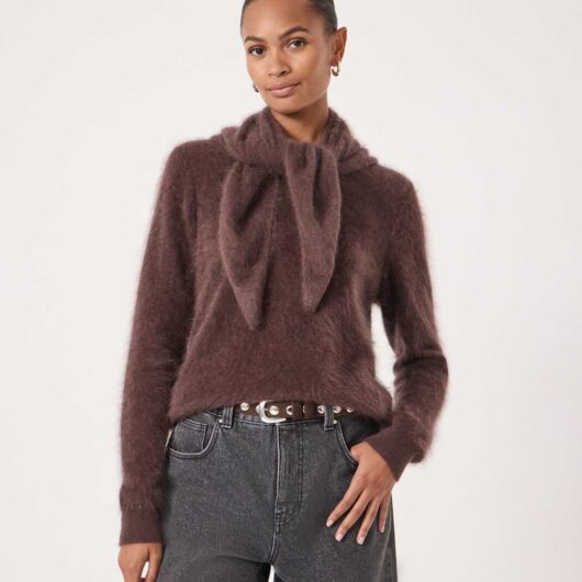 HUSH Pure Cashmere Brushed Triangle Scarf Chocolate