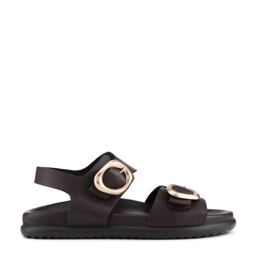 Jones Bootmaker Leather Buckle Ankle Strap Platform Sandals Chocolate