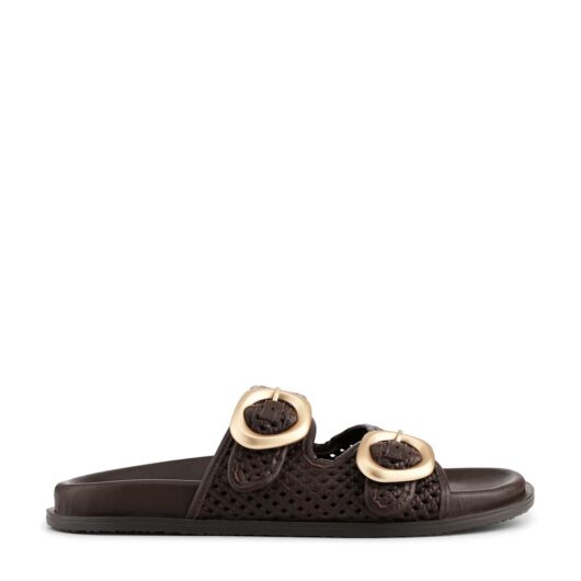 Jones Bootmaker Leather Buckle Flat Sliders Chocolate