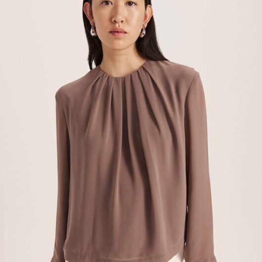 SABA Crew Neck Tuck Detail Blouse Chocolate