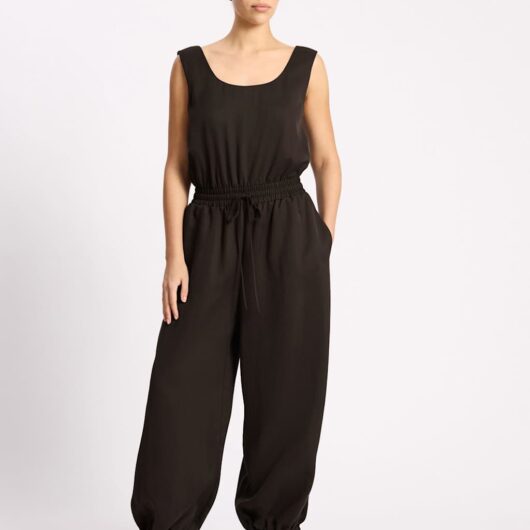 Albaray Lyocell Rich Sleeveless Balloon Leg Jumpsuit Chocolate