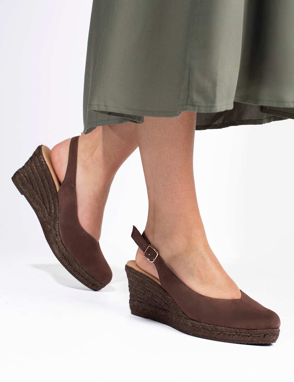 Jones Bootmaker Suede Ankle Strap Wedge Espadrilles Chocolate