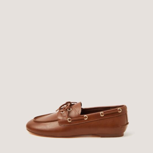 Monsoon Faux Leather Lace Up Flat Boat Shoes Chocolate