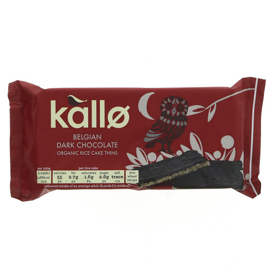 Kallo Belgian Dark Chocolate Organic Rice Cake Thins - 75g
