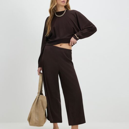 River Island Pure Cotton Pull On Textured Culottes Chocolate