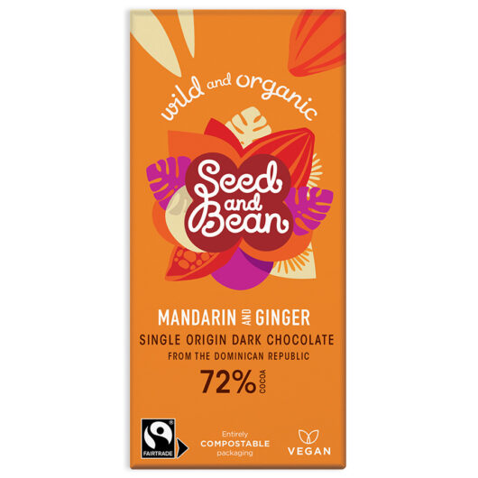 Seed and Bean Organic Extra Dark Chocolate Bar - Mandarin & Ginger - 75g