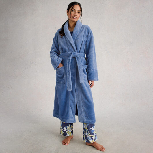 White Stuff Clover Cosy Dressing Gown - Light Blue