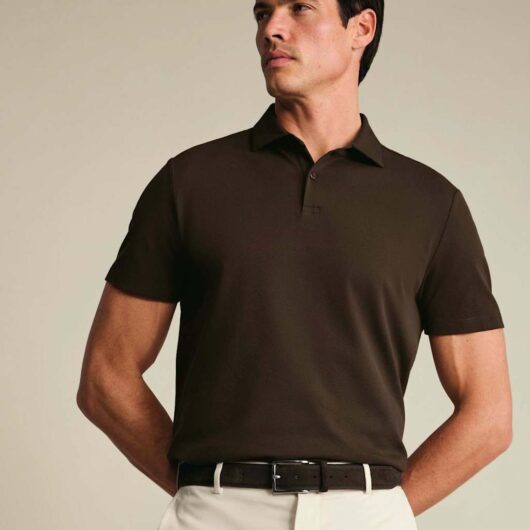 Charles Tyrwhitt Cotton Rich Pique Short Sleeve Polo Shirt Chocolate