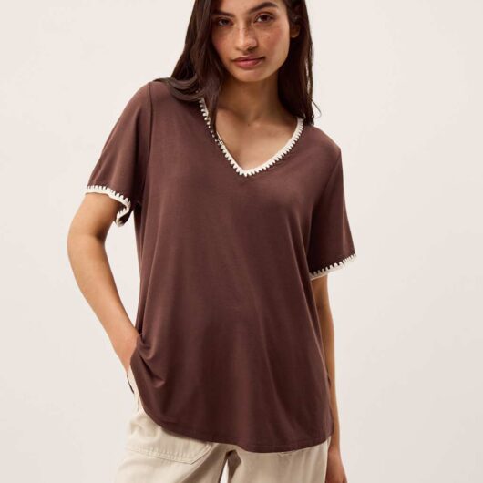 Monsoon Jersey V-Neck T-Shirt Chocolate