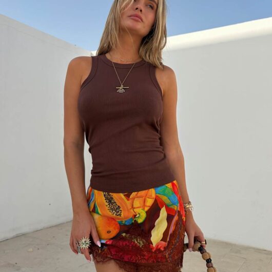Never Fully Dressed Embroidered Ribbed Vest Top Chocolate