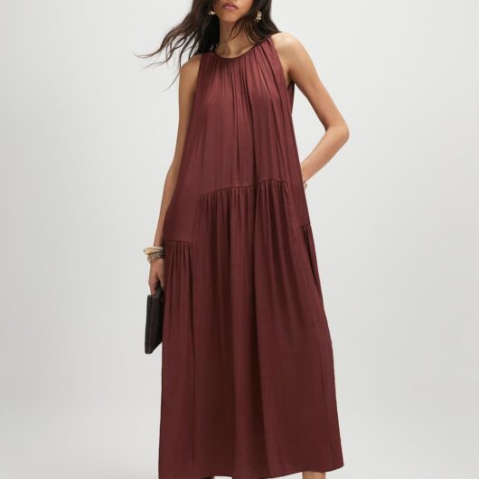 River Island Halter Neck Maxi Shift Dress Chocolate
